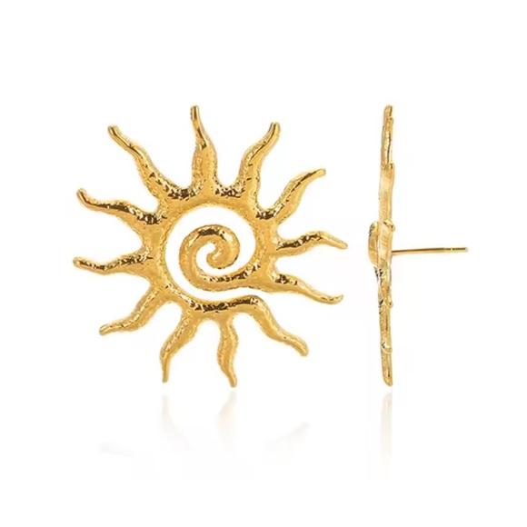 Abstract Sunburst 18K Gold Stainless Steel Earrings - Picture 7 of 14